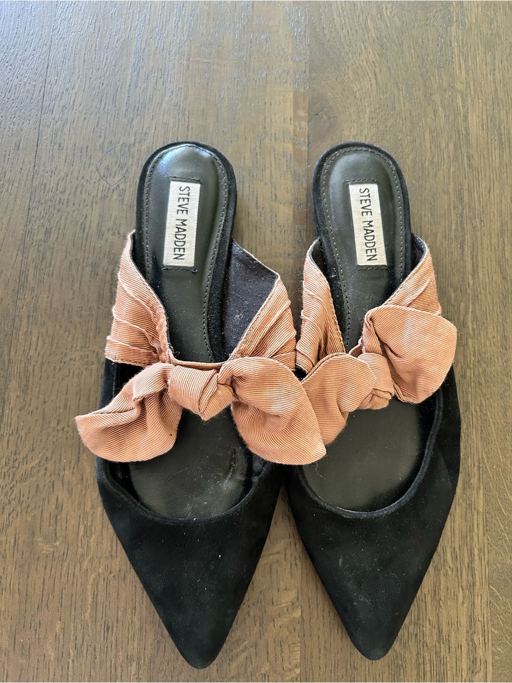 Steve Madden Emma black pointy toe mule blush bow flats - Picture 9 of 13